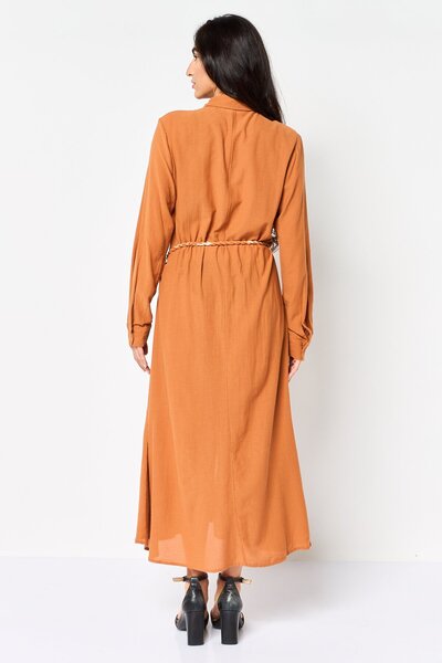 PROMOD Women Textured Shirt Dress, Brown