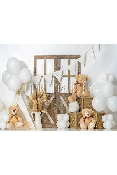 Minimalisfy Rustik Ayıcık Balon Temalı 200x150cm Stüdyo Fonu