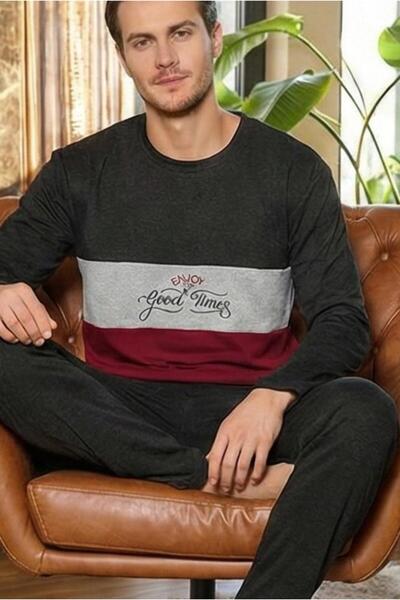 MORRO 100% Cotton Men's Long Sleeve Color Block Casual Clothing Set. - Pajama Set