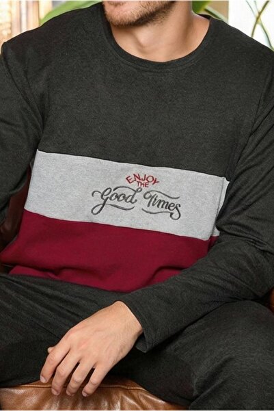 MORRO 100% Cotton Men's Long Sleeve Color Block Casual Clothing Set. - Pajama Set