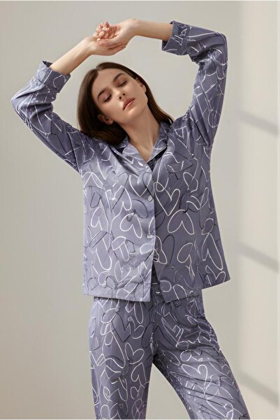 MORRO Stretch Fabric Viscose Long Sleeve Women's Pajama Set |   Comfortable Button-Down Collar Stylish Nightgown Home Wear