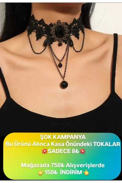 modares Vintage Siyah Dantel Gotik Gerdanlık Kolye - Parti Aksesuarları - Aya...