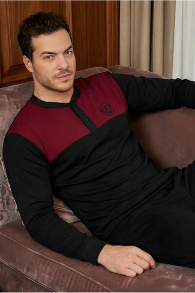 MORRO 100% Cotton Men's Long Sleeve Color Block Casual Clothing Set. - Pajama Set