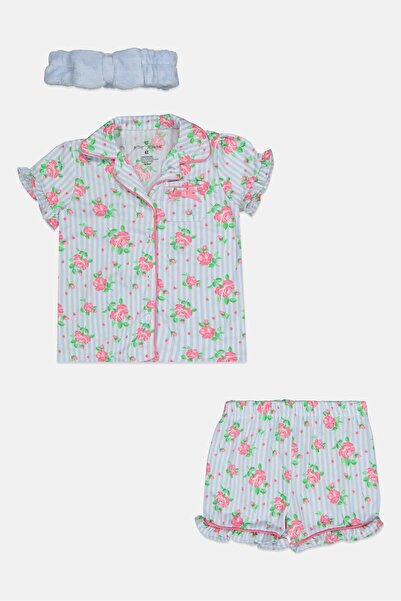 Betsey Johnson Toddlers Girl 3Pcs Floor Print Top And Shorts Sleepwear Set, Multicolor