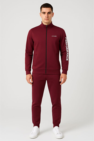ANATOLIATEKSTILE Men's tracksuit, BORDEAUX – Jacket and pants set with zipper, thick cotton, modern cut