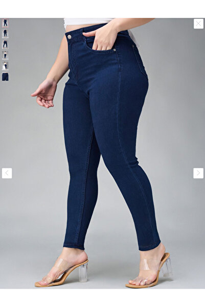 SANTA BELLA Cruze Navy Blue High Waist Women Stretch Fabric Plus Size Jean Battal Jeans Trousers