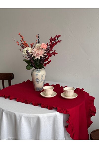 ToffyStore Burgundy Pleated Linen Runner (50X150Cm)