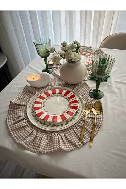 ToffyStore Round Mink Gingham Linen American Tablecloth (38X38Cm)