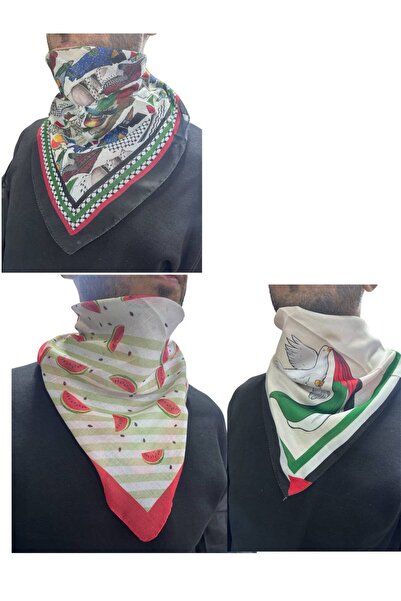 ALDAIYR 3 Palestine Themed Scarf 50X50 Unisex Suitable for Daily Use Pashmina Shawl Keffiyeh Palestine