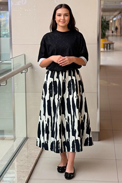 sentez giyim Sentez Zebra Patterned Flared Skirt