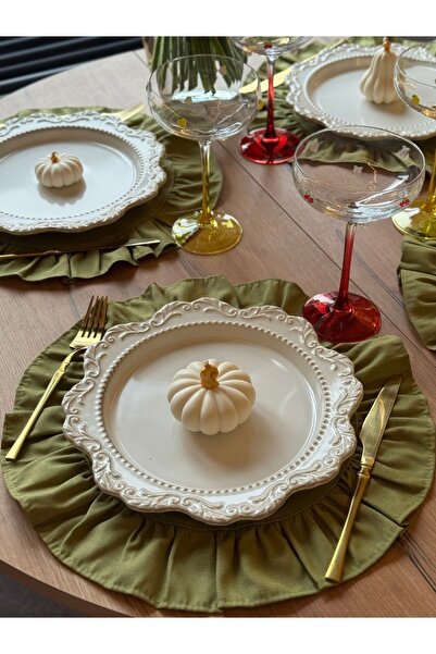 ToffyStore مفرش طاولة دائري من الكتان الأخضر الزيتي (38×38 سم)