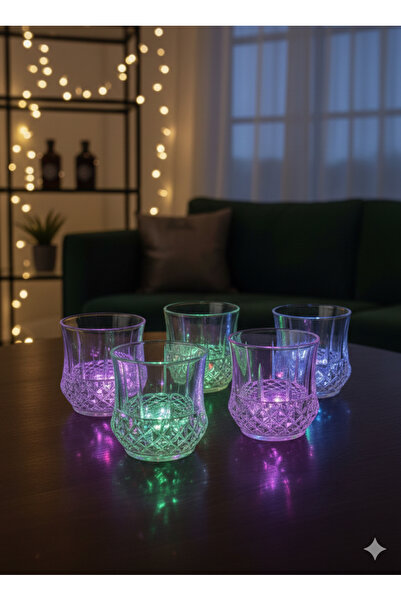 Emal Home 6'lı Işıklı Kristal Mika Bardak Seti – Kahve Yanı, Parti ve Kokteyl Sunumları için