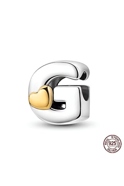 Lux Design 925 Ayar Gümüş G Harf Charm Altın Kalp