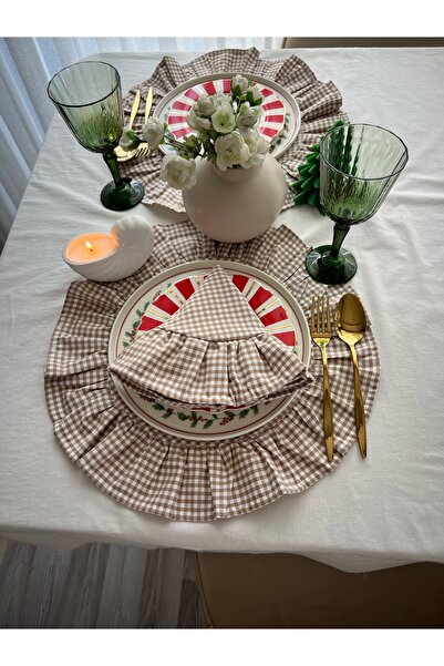 ToffyStore Round Mink Gingham Linen American Tablecloth (38X38Cm)