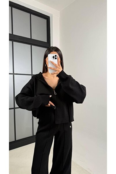 ALVOR T Double Zippered Hooded Cardigan Elastic Waist Trousers Double Knitwear Set