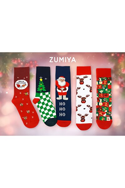 CARNAVAL SOCKS 5'li Havlu ve Soket Yılbaşı Desenli Hediye Çorap Seti