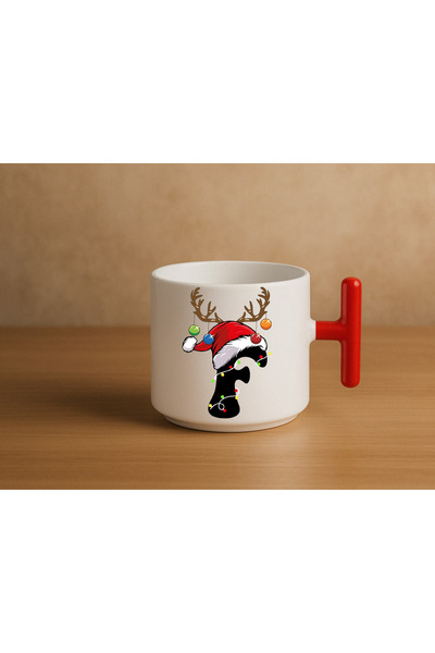 Er-Se Tasarım Special Red T-Handle F-Shaped Letter Mug for New Year's Eve, Special Red Mug for New Year's Eve, Gift Mug for Friends