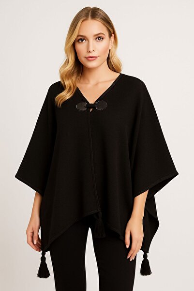 sf collection Solid Color Buckle Knitted Knitwear Poncho