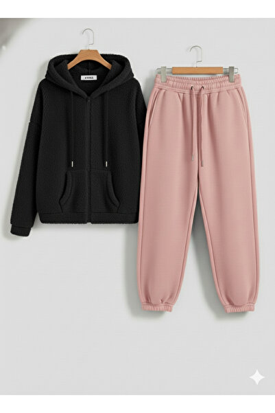 KVİNS Unisex Oversize Σετ Φόρμας με Πλήρες Φερμουάρ και Βελούδινη Υφή |   Βελ...