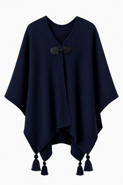 sf collection Solid Color Buckle Knitted Knitwear Poncho