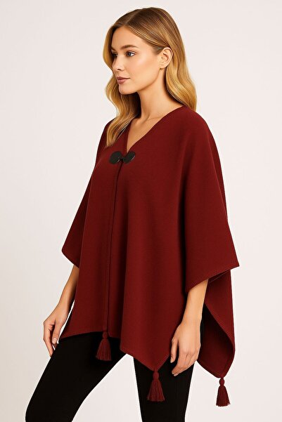 sf collection Solid Color Buckle Knitted Knitwear Poncho