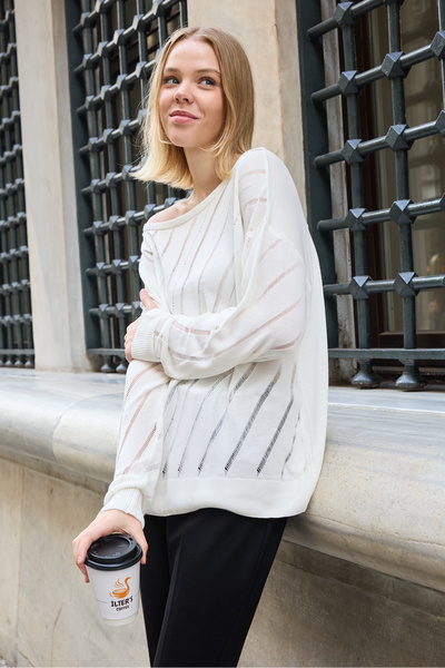 sumoda Women's Knitwear Sweater Soft Texture Viscose Yarn Wide Neckline