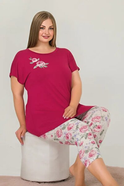 lidofya Σετ Πιτζάμες Κάπρι Μεγάλου Μεγέθους με Λεπτομέρεια Τριαντάφυλλο