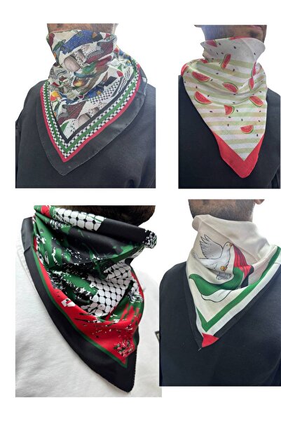 ALDAIYR 4 Pcs Palestine Themed Scarf 50X50 Unisex Suitable for Daily Use Pashmina Shawl Keffiyeh Palestine Flag