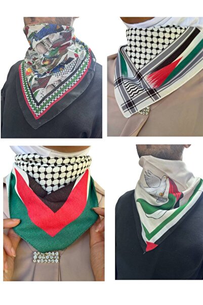 ALDAIYR 4 Pcs Palestine Themed Scarf 50X50 Unisex Suitable for Daily Use Pashmina Shawl Keffiyeh Palestine Flag