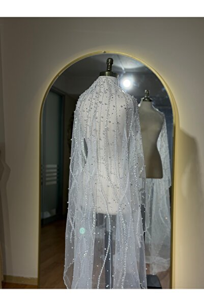 MODA Gelinlik Duvağı-2 Metre - Dalga Desen Kenar İşlemeli Gelin Duvağı-