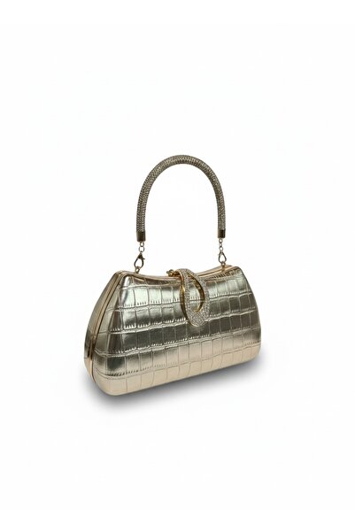 LLK Elegant leather evening bag with a side closure, zircon stones, and a phone compartment.