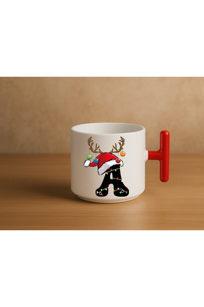 Er-Se Tasarım Special Red T-Handle A-Shaped Letter Mug for New Year's Eve, Special Red Mug for New Year's Eve, Gift Mug for Friends