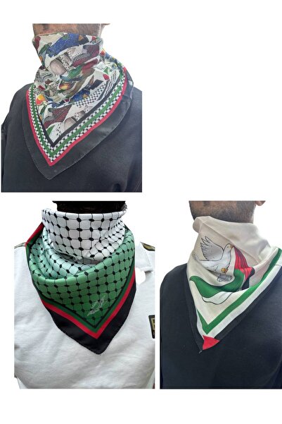 ALDAIYR 3 Palestine Themed Scarf 50X50 Unisex Suitable for Daily Use Pashmina Shawl Keffiyeh Palestine