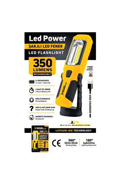 SGS ŞARJLI LED FENER 350 LÜMEN 3.7 VOLT 1200mAh 3 SAAT KESİNTİSİZ ÇALIŞMA X2 ...