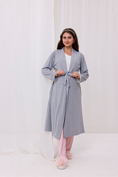 Yulem Homewear Powder Rabbit Patterned Nursing-Friendly Cotton Maternity Pajamas 3-Piece Set