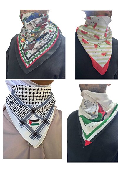 ALDAIYR 4 Pcs Palestine Themed Scarf 50X50 Unisex Suitable for Daily Use Pashmina Shawl Keffiyeh Palestine Flag