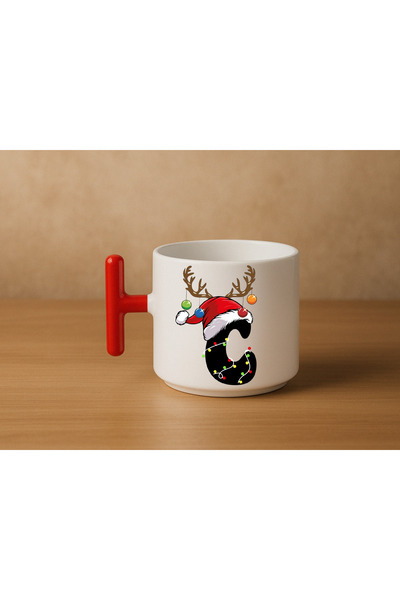 Er-Se Tasarım Special Red T-Handle C-Shaped Letter Mug for New Year's Eve, Special Red Mug for New Year's Eve, Gift Mug for Friends