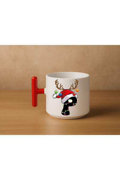 Er-Se Tasarım Special Red t Handle P Letter Mug for New Year's Eve, Special Red Mug for New Year's Eve, Gift Mug for Friends