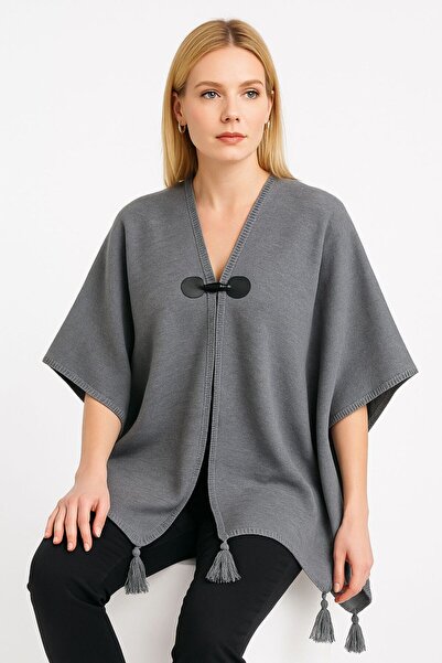 sf collection Solid Color Buckle Knitted Knitwear Poncho