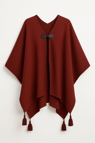 sf collection Solid Color Buckle Knitted Knitwear Poncho