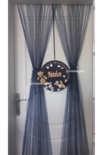 s'he design organizasyon Hastane Odası Kapı Süsleme Lastikli Kapı Tülü (SADECE 2 adet TÜL) Organizasyon Tülü Lacivert