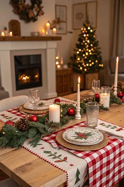 ToffyStore Red Gingham Linen Runner (40X140Cm)