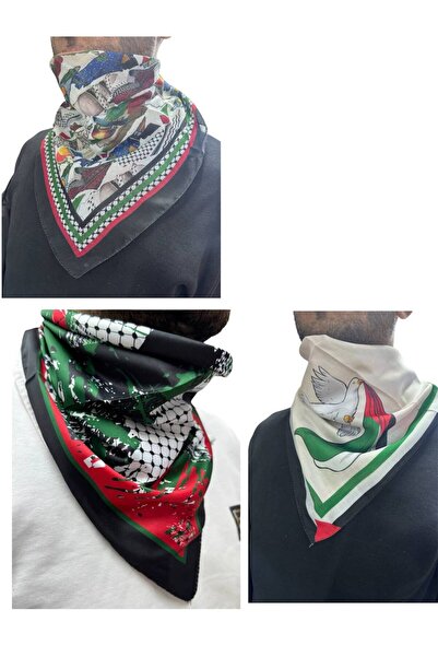 ALDAIYR 3 Palestine Themed Scarf 50X50 Unisex Suitable for Daily Use Pashmina Shawl Keffiyeh Palestine
