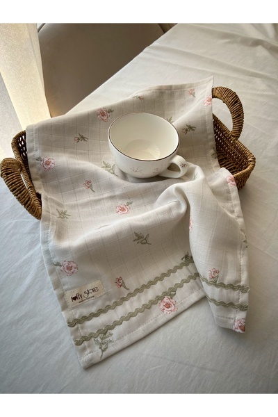 ToffyStore Cream Floral Muslin Fabric Kitchen Cloth (35X50Cm)