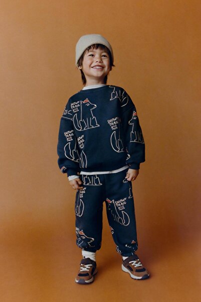 Magu Boy's Cotton Navy Blue Kurt Printed Tracksuit Set – Relaxed Fit