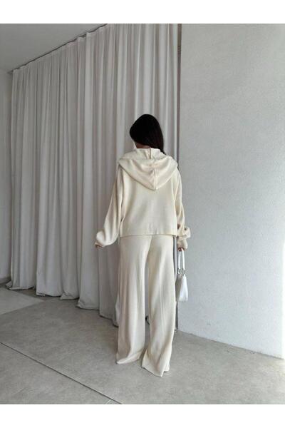 ALVOR T Double Zippered Hooded Cardigan Elastic Waist Trousers Double Knitwear Set