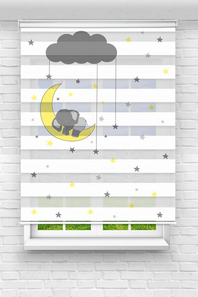 Perdecizade (ENXBOY)AY VE UYUYAN FİL DİJİTAL BASKILI ZEBRA PERDE-COCUK ODASI-...