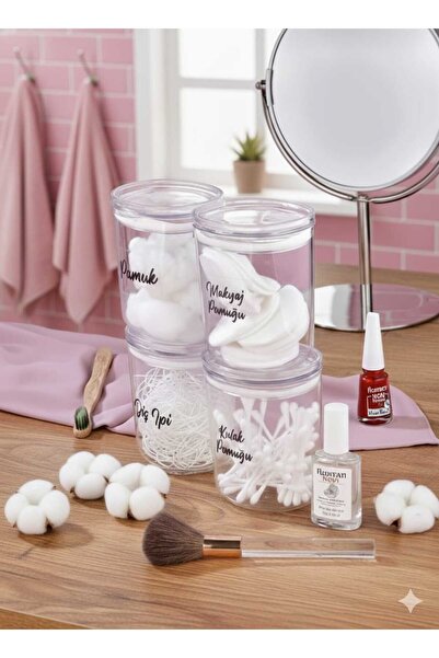 EBA HOME 4'lü Etiketli Akrilik Mika Makyaj Pamuğu & Kulak Pamuğu & Diş Ipi & ...