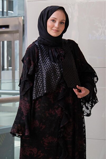 Ghisa Floral Patterned Ruffled Sequin Vest Set Dress