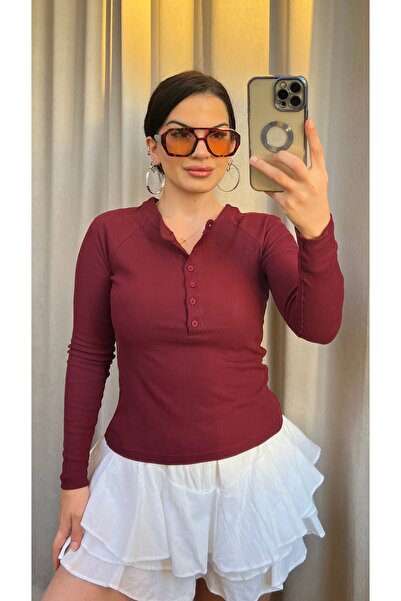 Butik بلوزة إيطالية ذات أكمام ذاتية الربط باللون العنابي